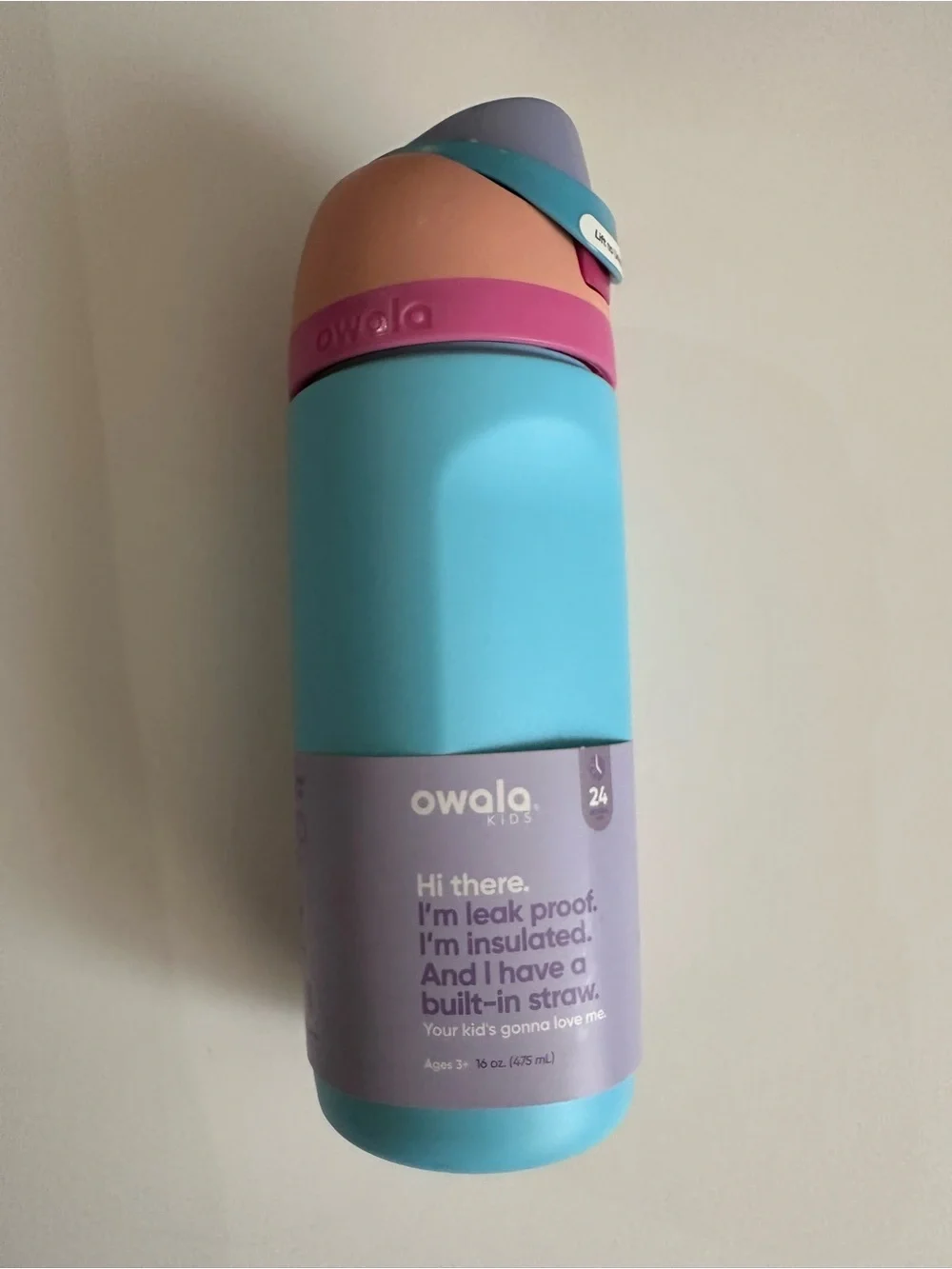 Owala Kids Insulated Straw Bottle - Blue with Pink & Peach Accents age 3+ 16oz